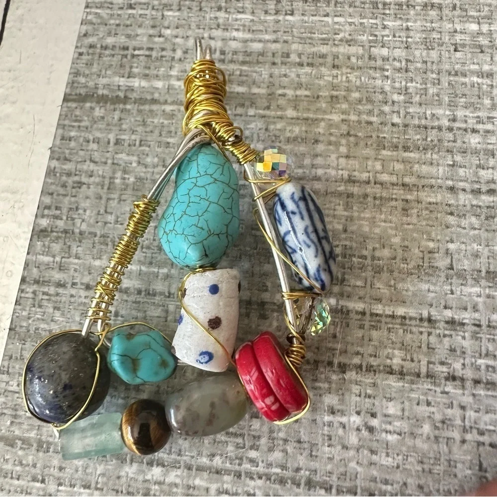 Collage Beaded Pendant Handcrafted Multicolor Wire-Wrapped OOAK 1600 Y